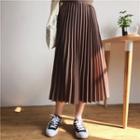 High-waist Pleated A-line Midi Skirt