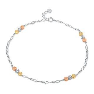 14k Tri-color White Yellow Rose Gold Triple Dots Anklet (23cm)