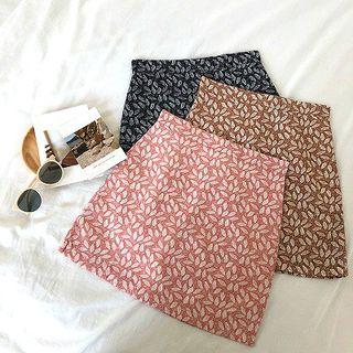 Leaf Print High-waist A-line Skirt