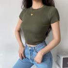 Short-sleeve Round-neck Pinstripe Top Army Green - S