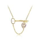 925 Sterling Silver Gold Plated Elegant Fashion Heart Lock And Key Necklace With Austrian Element Crystal Golden - One Size