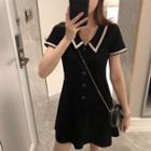 Short-sleeve Contrast Trim Plain Dress