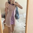 Short-sleeve Lace Mini Dress / Plain Strappy Sheath Dress