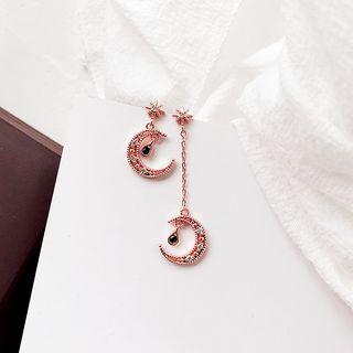 Non-matching Rhinestone Moon Dangle Earring