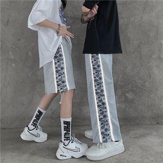 Couple Matching Drawstring Waist Paisley Panel Straight Leg Pants / Straight Leg Shorts