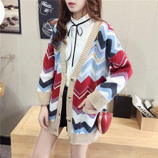 Print V-neck Loose-fit Cardigan