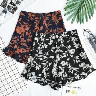 Pattern Ruffle High-waist Shorts