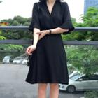 V-neck Elbow Sleeve Chiffon Dress