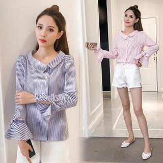 Striped Long-sleeve Tie-cuff Blouse