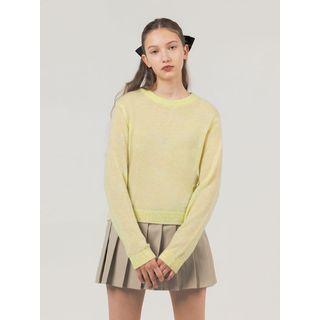 Plain Round-neck Knit Top Lemon Yellow - One Size