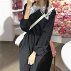 Lace Collar A-line Midi Dress Black - One Size