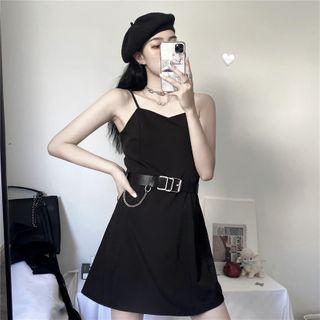 Belted Spaghetti-strap Mini A-line Dress