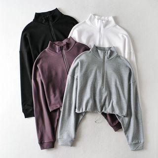 Drawstring-cuff Collared Pullover