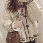 Cable Knit Cardigan Brown & White - One Size