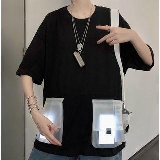 Transparent Pocket Elbow-sleeve T-shirt