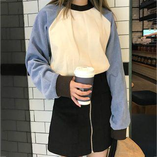 Raglan-sleeve Corduroy Pullover As Shown In Figure - One Size