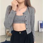 Smiley Face Print Cropped Camisole Top / Long-sleeve Button-up T-shirt