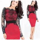 Lace Panel Long Sleeve Sheath Dress