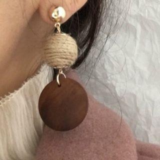 Wood Disc Drop Earring