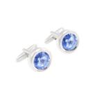 Fashion High-end Geometric Round Blue Cubic Zirconia Cufflinks Silver - One Size