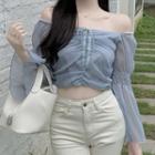 Bell-sleeve Off-shoulder Lace-up Cropped Blouse