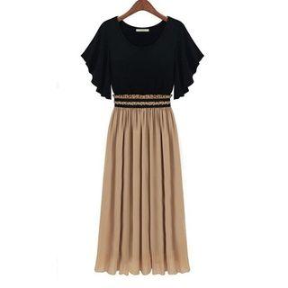 Short-sleeve Mock Two-piece Maxi Dress