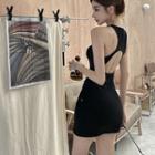 Sleeveless Open-back Bodycon Dress Black - One Size