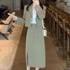 Set: Plain Blazer + Slit Midi A-line Skirt