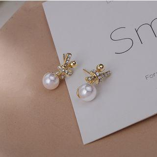 Rhinestone Faux Pearl Drop Earring 1 Pair - Silver Needle - Gold - One Size