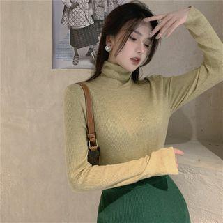 Turtleneck Knit Top / High-waist Midi Pencil Skirt