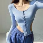 Asymmetrical Button-up Crop T-shirt