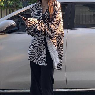Long-sleeve Zebra Print Shirt / Wide-leg Pants