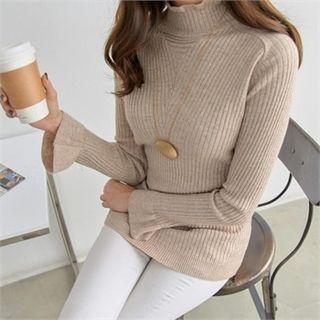 Ruffled Mock-neck Wool Blend Knit Top