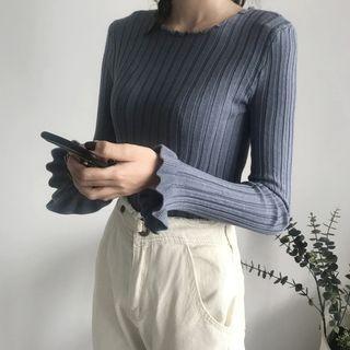 Plain Flared-sleeve Sweater