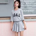 Set: 3/4-sleeve Letter T-shirt + Wide-leg Shorts