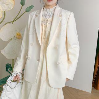 Lace Panel Double Breasted Blazer