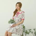 Round-collar Gathered Floral Dress