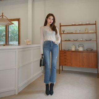 Washed Denim Boot-cut Jeans