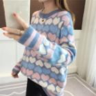 Heart Print Long-sleeve Knit Sweater