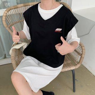 Sleeveless Print T-shirt / Plain Long T-shirt