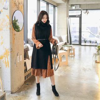 Turtleneck Sleeveless Rib-knit Dress