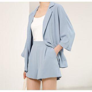 Set: Button Blazer + Wide Leg Shorts