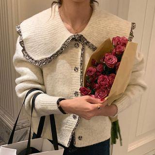Wide Collar Cardigan White - One Size