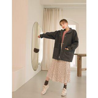 Stand-collar Boxy Zip-up Coat