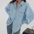 Snap-button Oversized Denim Shirt Light Blue - One Size