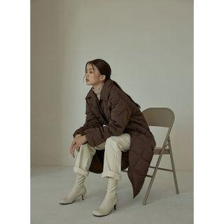 Buttoned Goose Down Long Quilted Coat
