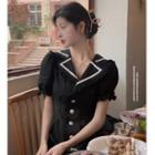 Short-sleeve Open Collar A-line Dress