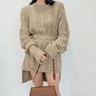 Belted Longline Cable-knit Sweater