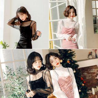 High-neck Dotted Mesh Top