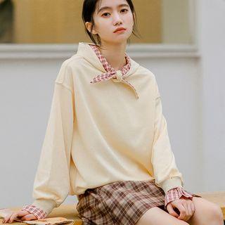 Plaid Panel Hoodie Khaki - One Size